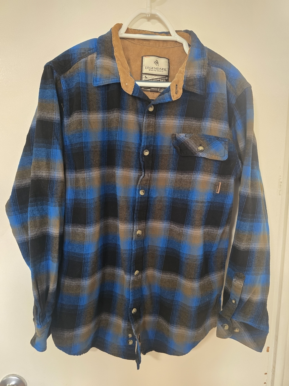 Legendary Whitetails Buck Camp Flannel Shirt Men's Large Blue Plaid